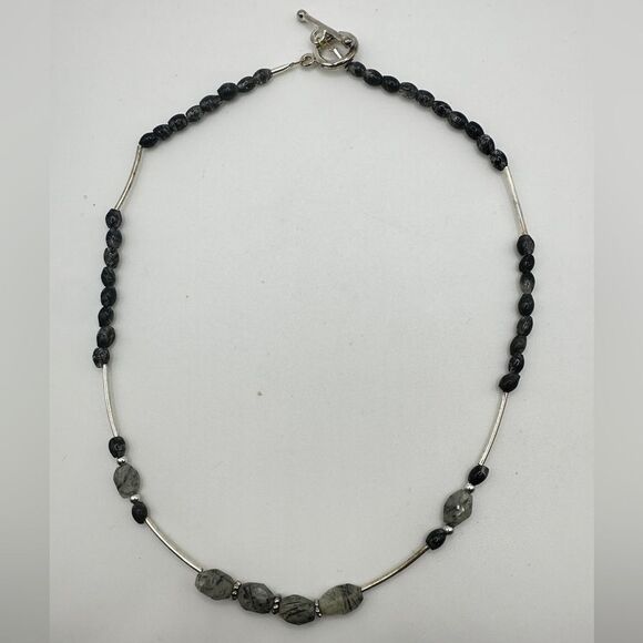 17" sterling silver beading and hardware, with rutilated quartz bead, necklace! - Picture 2 of 10